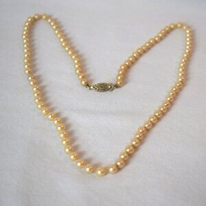 G Silver Pearl Necklace Knotted Fancy Clasp 27 Inches Faux (?)